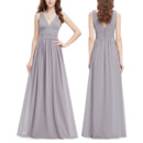 Modest V-Neck Long Chiffon Bridesmaid/ Wedding Party Dress