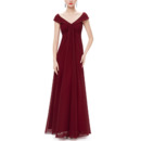 Modest V-Neck Full Length Chiffon Bridesmaid Dress with Cap Sleeves