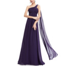 Elegant One Shoulder Long Purple Chiffon Bridesmaid/ Evening Dress