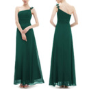 Elegant One Shoulder Spaghetti Straps Long Chiffon Bridesmaid Dress