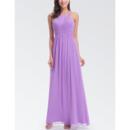 Inexpensive Halter Sleeveless Floor Length Chiffon Bridesmaid Dress