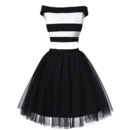 Modern Off-the-shoulder Organza Stripes White and Black Two-Piece Cocktail Dress