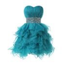 Fancy Sweetheart Short Organza Lace-Up Ruffled Skirt Cocktail Dress