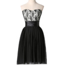 Simple Sweetheart Short Lace Bodice Black Cocktail Party Dress