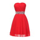 Simple Sweetheart Chiffon Lace-Up Red Cocktail Party Dress with Rhinestone