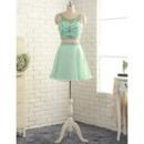 Women Sexy Short Chiffon Rhinestone Two-Piece Cocktail Party Dress