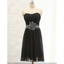 Inexpensive Simple Black Strapless Short Chiffon Cocktail Dress with Beading Belt