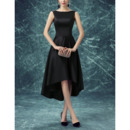 Classic Bateau Sleeveless High-Low Satin Black Cocktail Party Dress