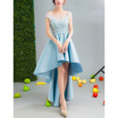 Classy Cap Sleeves High-Low Satin Embroidery Cocktail Party Dress
