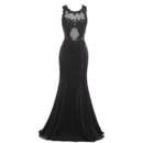 Sexy Sheath Sleeveless Sweep Train Satin Black Prom Evening Dress