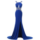 Women's Sexy Sheath Sweep Train Chiffon Split Prom Evening Dress