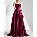 Retro Ball Gown Floor Length Satin Formal Evening Dress with Straps