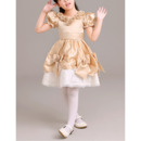 Inexpensive Adorable Short Taffeta Lace Flower Girl/ Pageant Dress with Bubble Sleeves