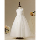 Affordable Little Girls Ball Gown Sleeveless Ankle Length First Communion Dress