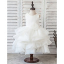 Pretty Tea Length Satin Organza Bubble Skirt White Flower Girl Dress