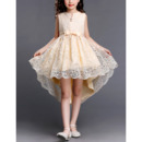 Designer High-Low Short Lace Little Girls Party Dress with Bows