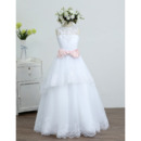 Lovely A-Line Long Organza White Flower Girl/ First Communion Dress