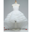 High-Low Lace Organza Layered Skirt Little Girls Party Dress
