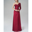 Simple Asymmetric Sweetheart Long Formal Evening Dress with Long Sleeves