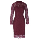 Best Mandarin Collar Knee Length Lace Mother Formal Dress with Long Sleeves