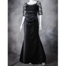 Inexpensive Full Length Satin Black Mother Formal Dress with Half Sleeves