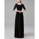 2022 Fashionable Long Chiffon Lace Black Formal Mother Dress with 3/4 Long Sleeves