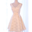 Fitted V-Neck Sleeveless Short Satin Lace Formal Homecoming/ Party Dress