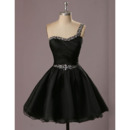 Inexpensive A-Line One Shoulder Short Black Homecoming Dress