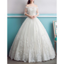 Inexpensive Ball Gown Off-the-shoulder Bridal Wedding Dress with Half Sleeves