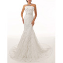 Classy Mermaid Strapless Sleeveless Sweep Train Lace Wedding Dress