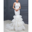 Stylish Mermaid Sleeveless Sweep Train Layered Skirt Wedding Dress