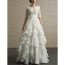 Luxury Full Length Chiffon Layered Skirt Wedding Dress with Half Sleeves