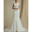 Elegant V-Neck Sleeveless Sweep Train Lace Open Back Wedding Dress
