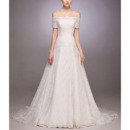 Classic Off-the-shoulder Lace Wedding Dress with Short Sleeves