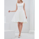 Simple A-Line Square Sleeveless Short Satin Reception Wedding Dress