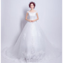 Classic Europe Off-the-shoulder Cathedral Train Organza Bridal Wedding Dress