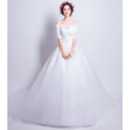 Inexpensive Off-the-shoulder Chapel Train Bridal Wedding Dress with Half Sleeves