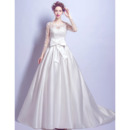 Fashion Chapel Train Satin Bridal Wedding Dress with Long Sleeves