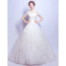 Classic Off-the-shoulder Long Bridal Wedding Dress with Short Sleeves
