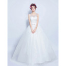 Classic Ball Gown Sleeveless Floor Length Satin Bridal Wedding Dress