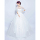 Modern Ball Gown Floor Length Organza Bridal Wedding Dress with Short Sleeves