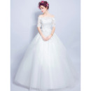 Classic Off-the-shoulder Long Bridal Wedding Dress with Half Sleeves