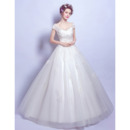 Classy Off-the-shoulder Floor Length Bridal Wedding Dress with Cap Sleeves