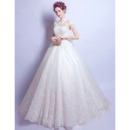 Fashionable Mandarin Collar Floor Length Bridal Wedding Dress with Short Sleeves