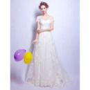 Stylish Sweep Train Organza Bridal Wedding Dress with Short Sleeves