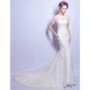 2022 Timeless Off-the-shoulder Sweep Train Bridal Wedding Dress with Short Sleeves