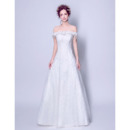 Classic Modern A-Line Off-the-shoulder Sweep Train Lace Wedding Dress