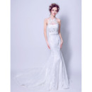 Custom Chic Mermaid Halter Sleeveless Sweep Train Lace Wedding Dress