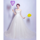 2022 Modern Off-the-shoulder Chapel Train Wedding Dress with Half Sleeves