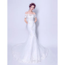 Custom Elegant Mermaid Off-the-shoulder Long Wedding Dress with Short Sleeves